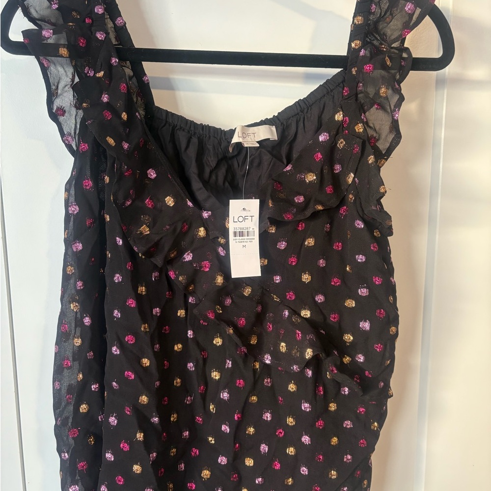 LOFT Black and Pink Floral Blouse
